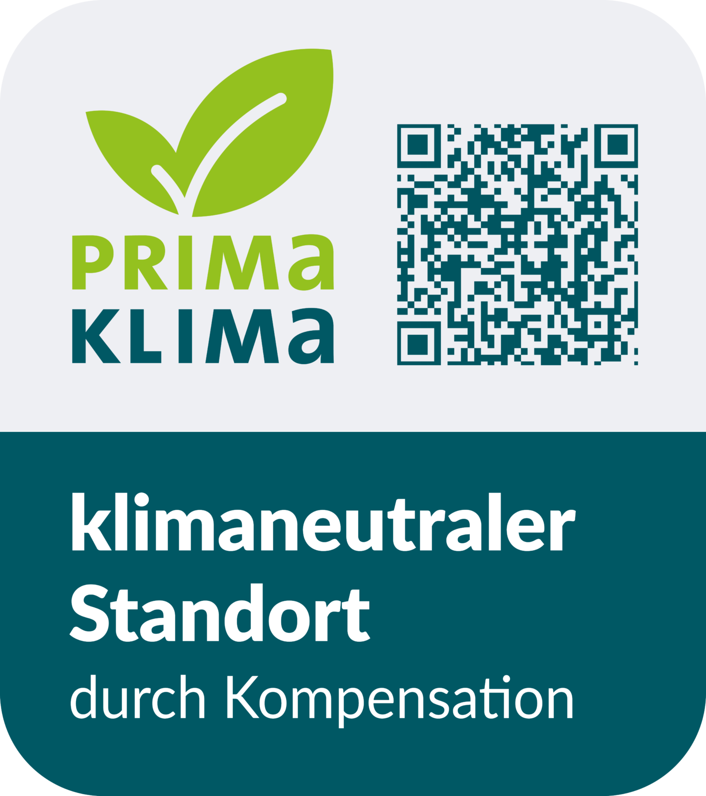 PrimaKlima-Siegel mit der Aufschrift "klimaneutraler Standort durch Kompensation"