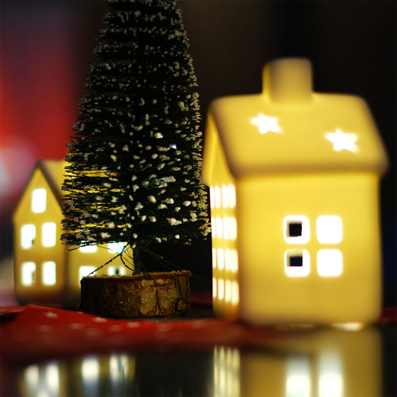 Beleuchtete Deko Häuser mit Deko Tannenbaum