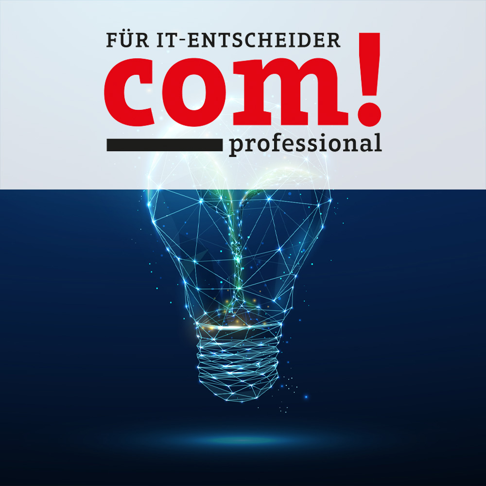 Glühbirne in Polygon-Optik und Logo von com professional