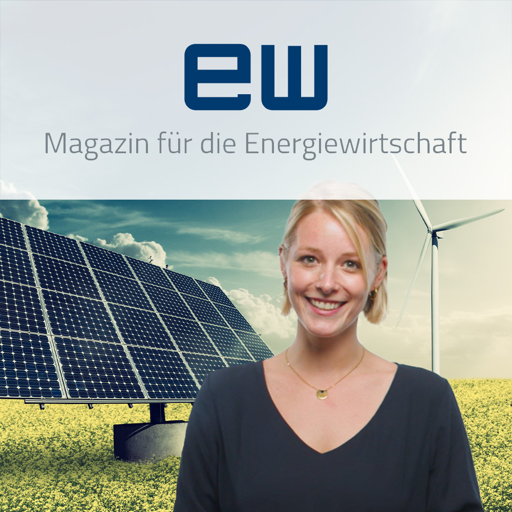 Magazin für Energiewirtschaft Logo über einer Frau in einem Feld