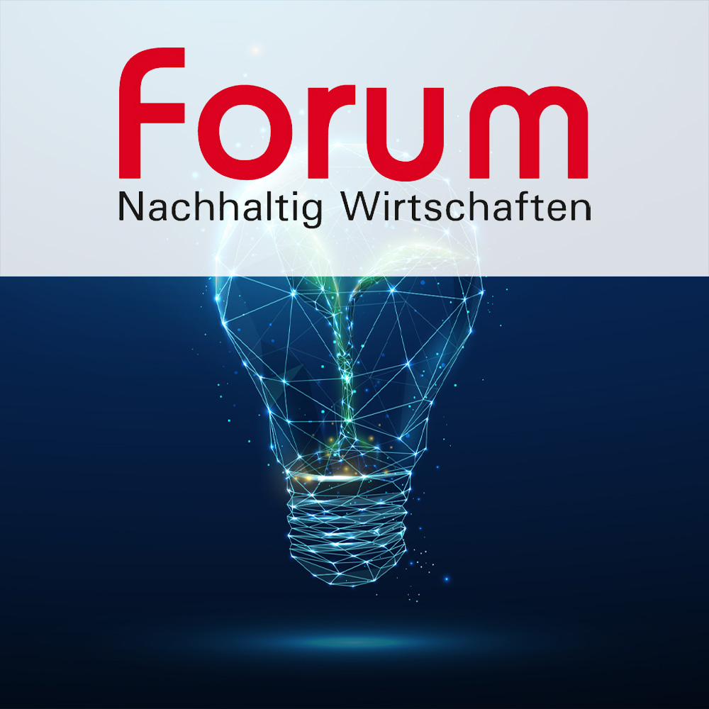 Forum Nachhaltig wirtschaften Logo über einer Glühbirne aus Linien