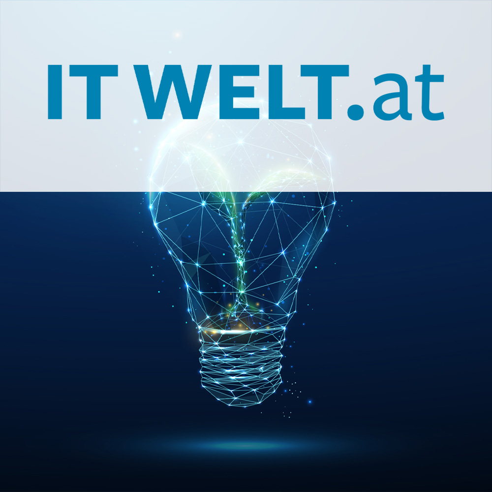 Glühbirne in Polygon-Optik und Logo von IT Welt.at